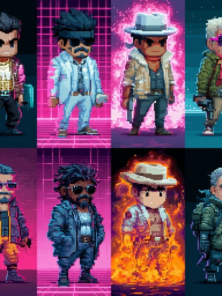 Pixel Retro Characters Poster. poster detail