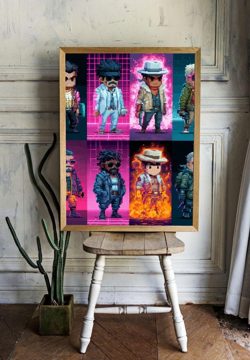 Pixel Retro Characters Poster. room preview