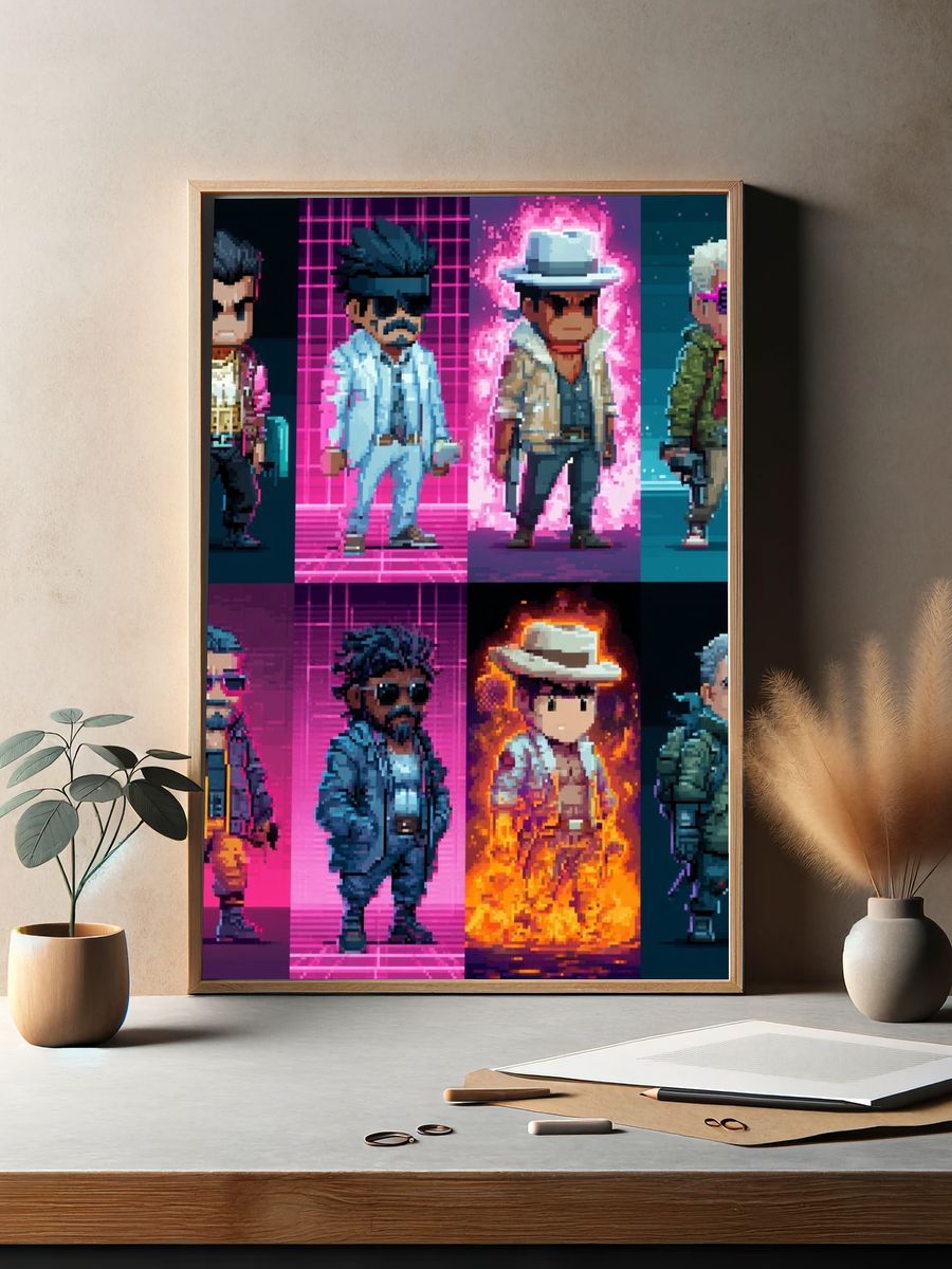 Pixel Retro Characters Poster. — room view 2