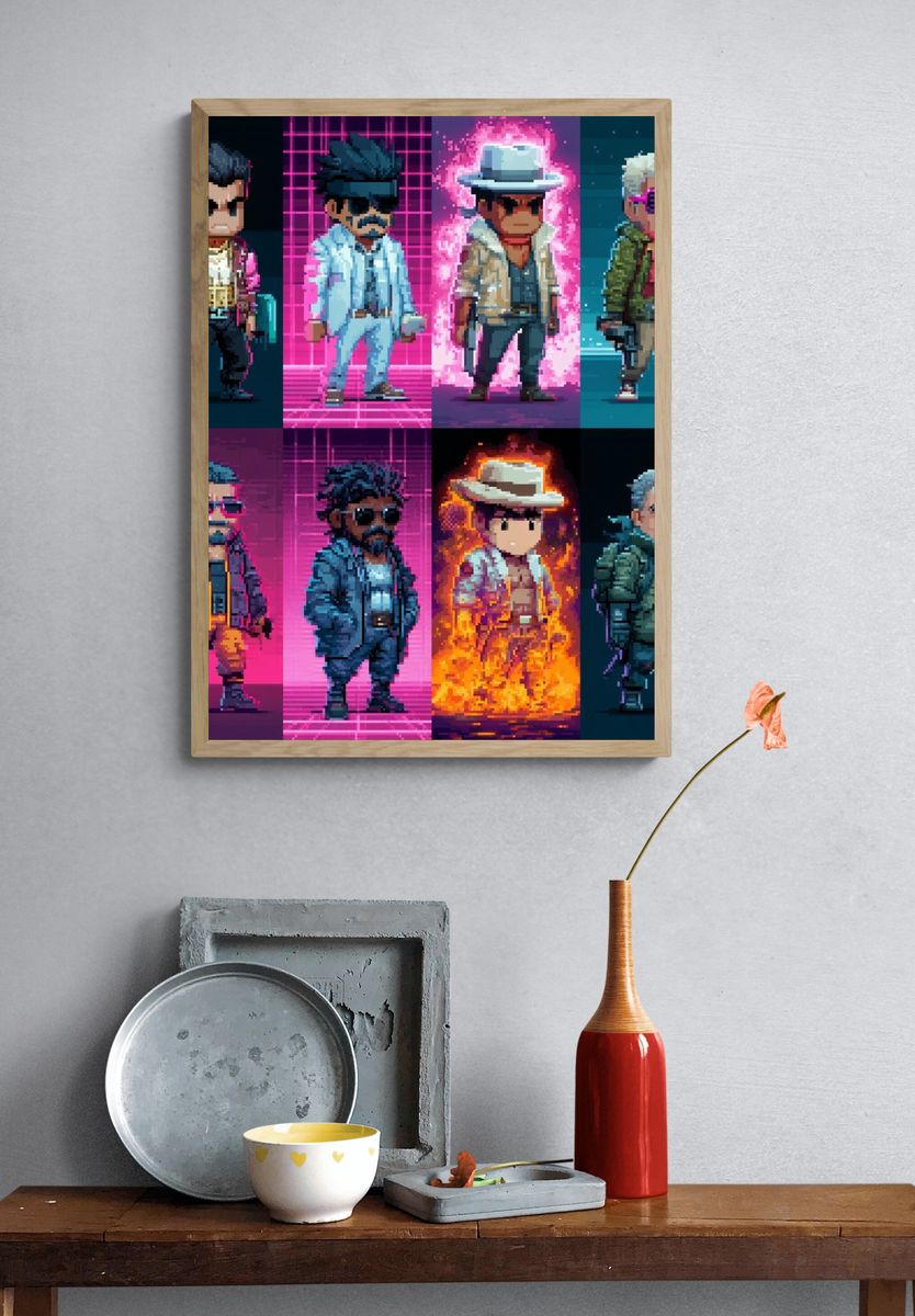 Pixel Retro Characters Poster. — room view 3