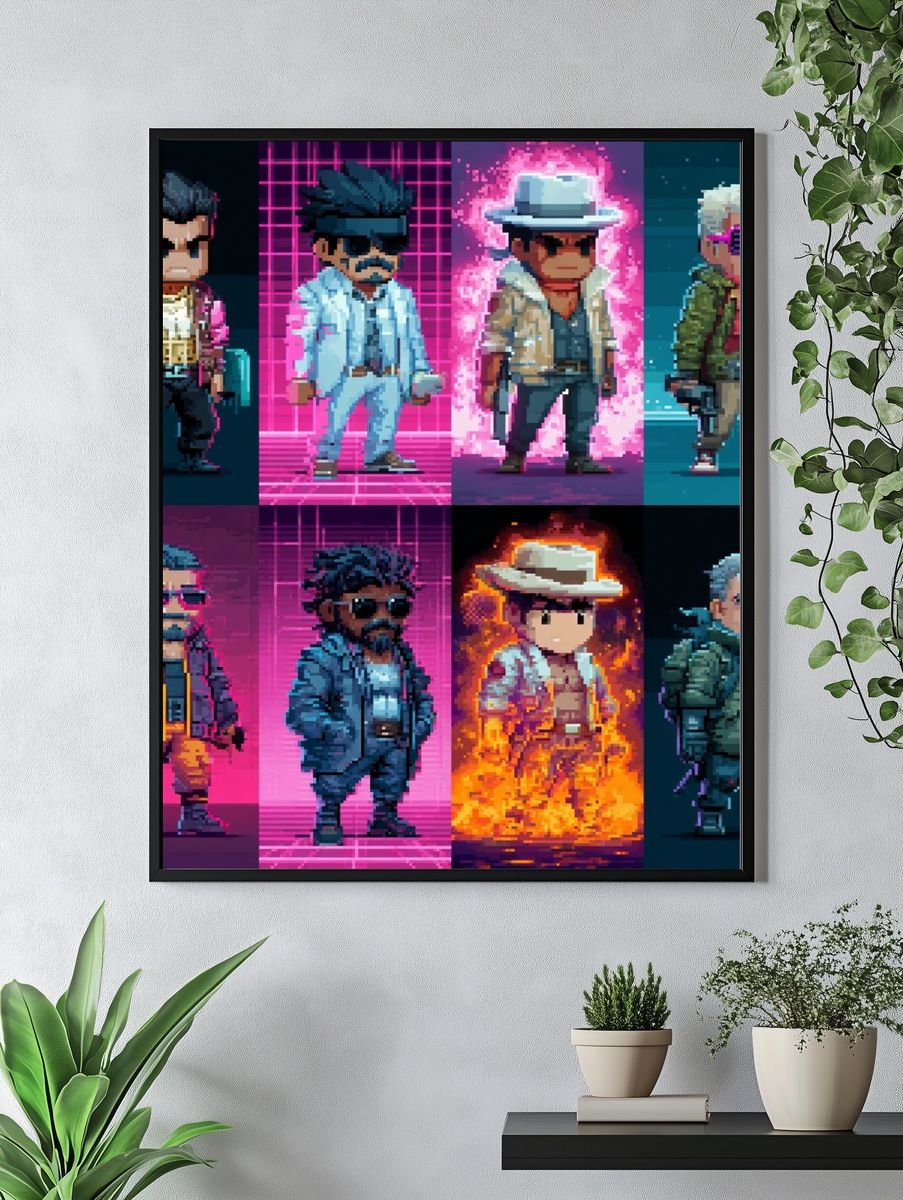 Pixel Retro Characters Poster. — room view 4