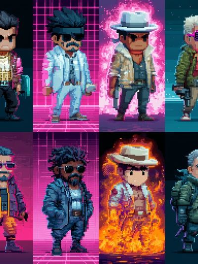 Pixel Retro Characters Poster.