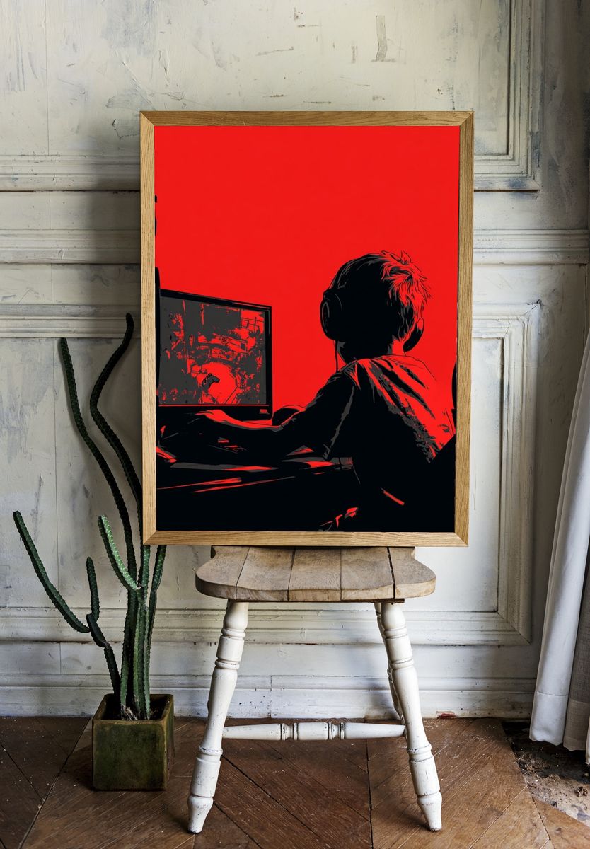 Gamer Silhouette — Digital Art Print. — room view 1
