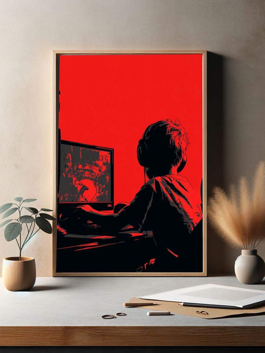 Gamer Silhouette — Digital Art Print. — room view 2