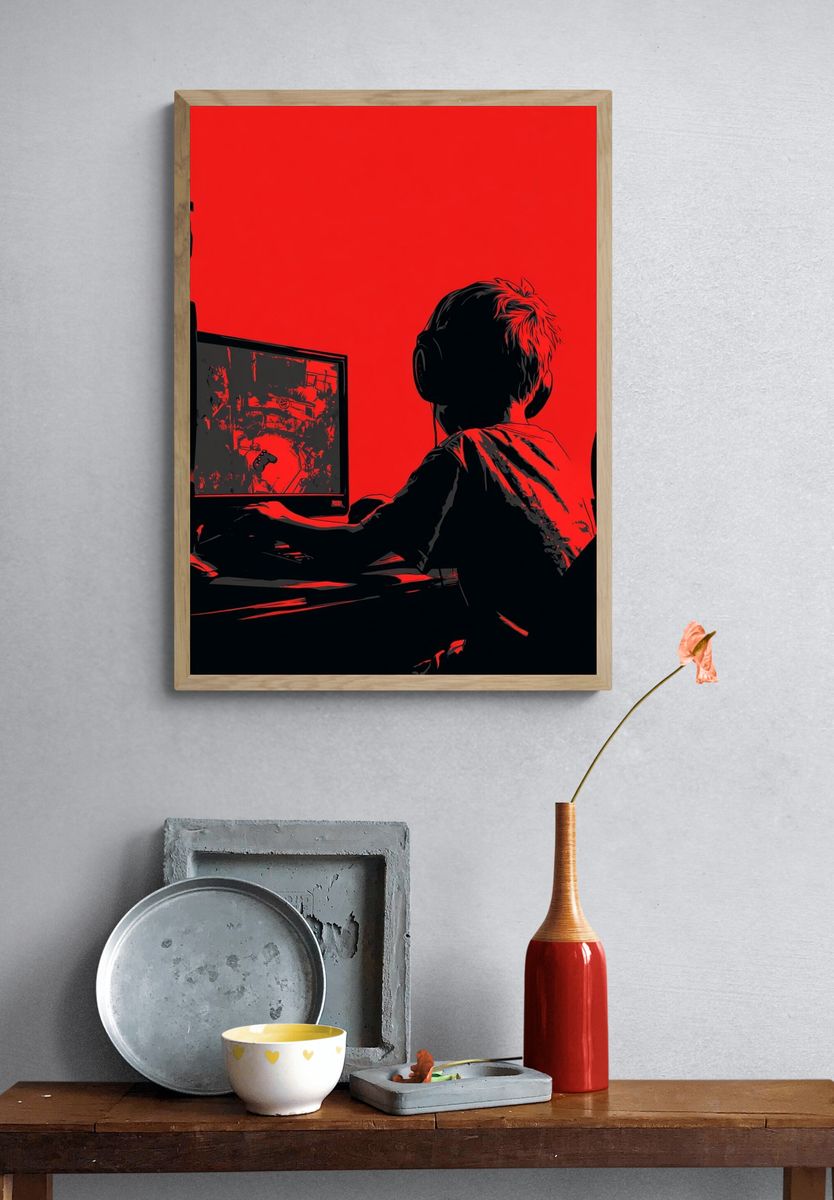 Gamer Silhouette — Digital Art Print. — room view 3