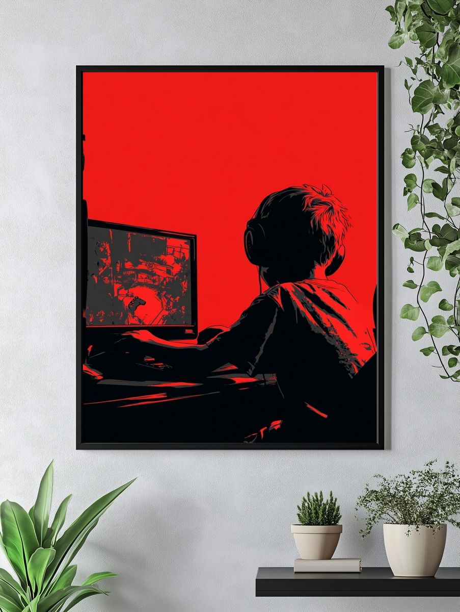 Gamer Silhouette — Digital Art Print. — room view 4