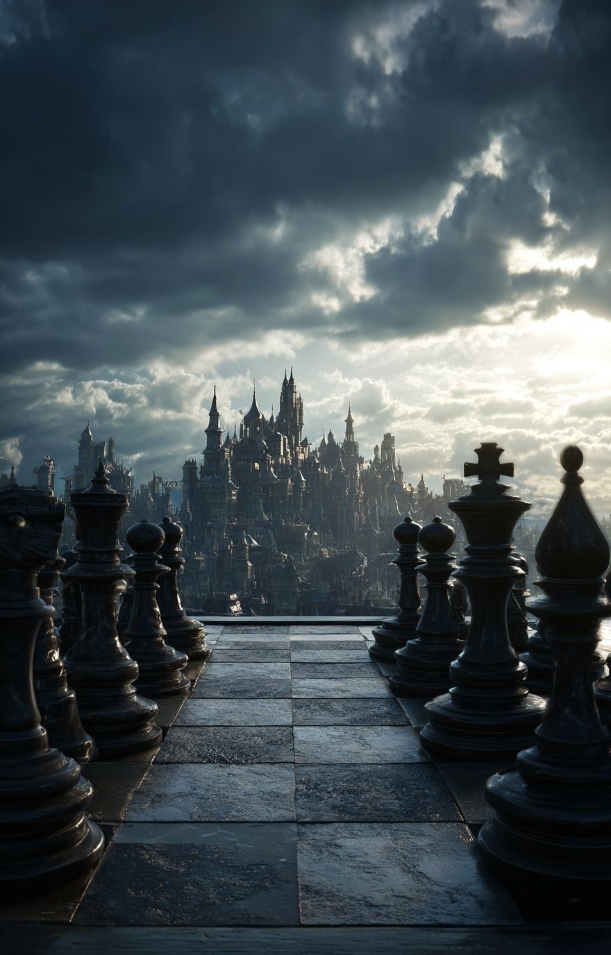 Chess Cityscape Fantasy Print. poster — gaming art