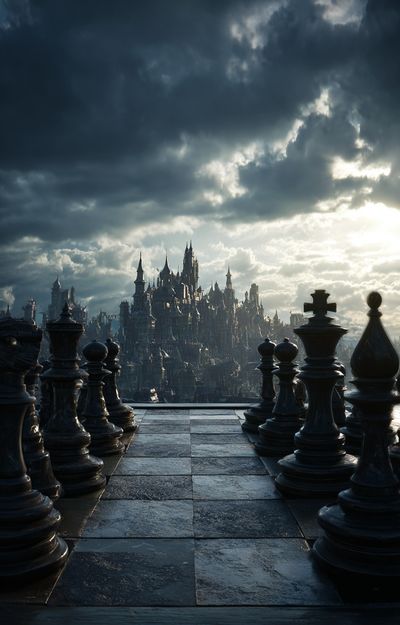 Chess Cityscape Fantasy Print. poster