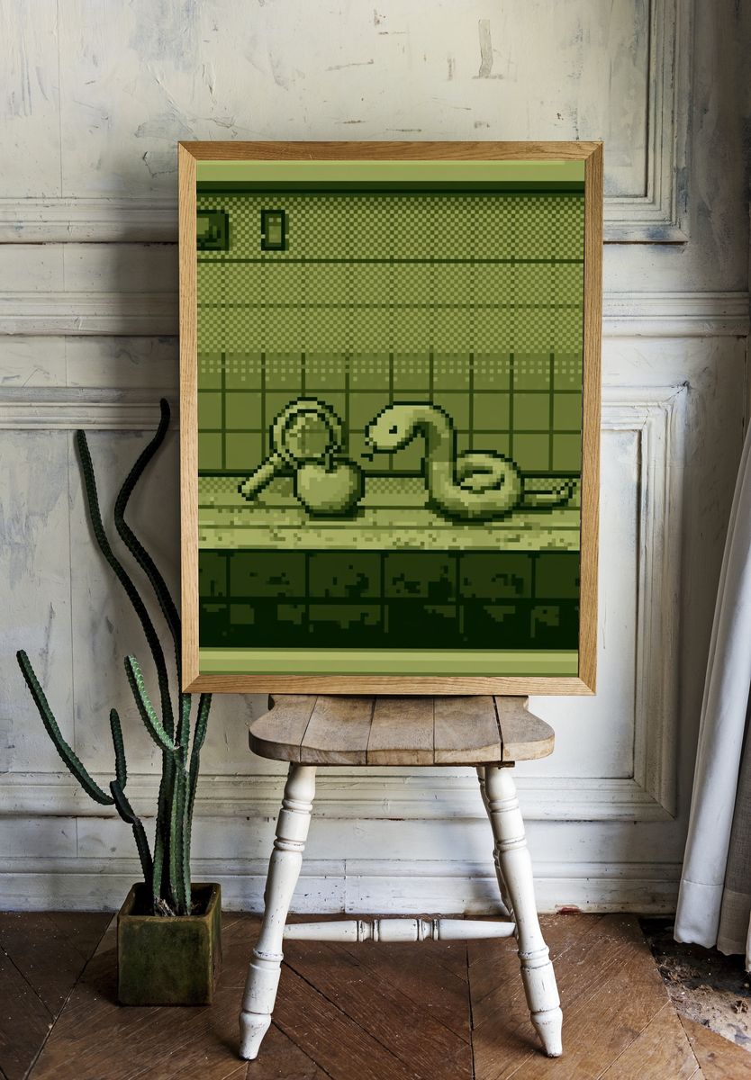 Pixel Snake and Apple Poster. — room view 1