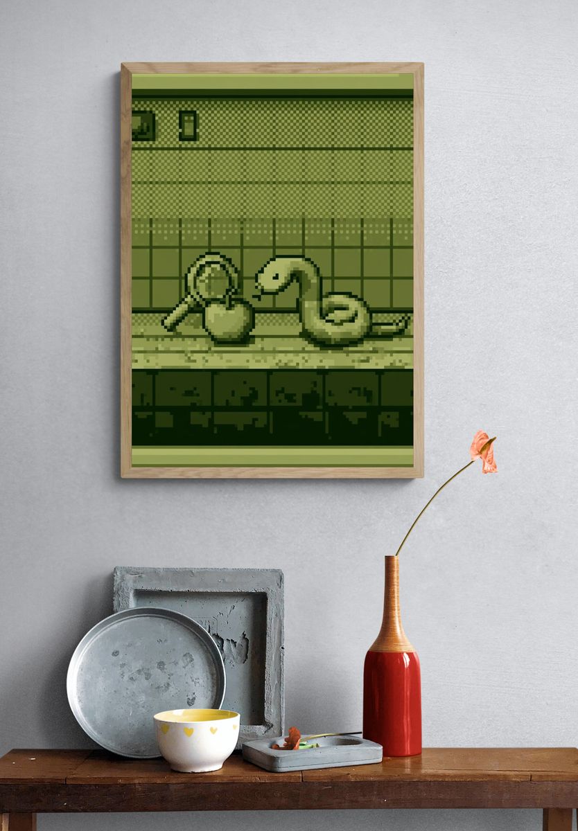 Pixel Snake and Apple Poster. — room view 3