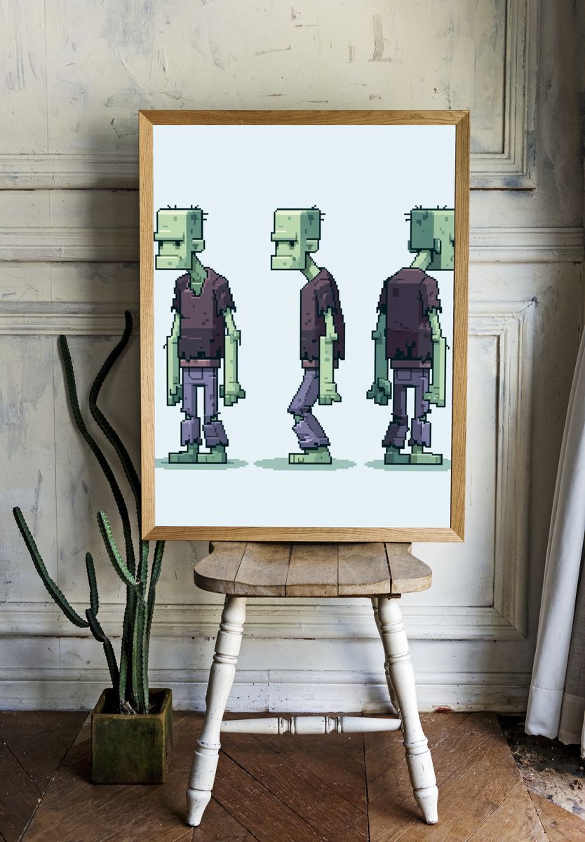 Pixel Zombie Character Poster. room preview