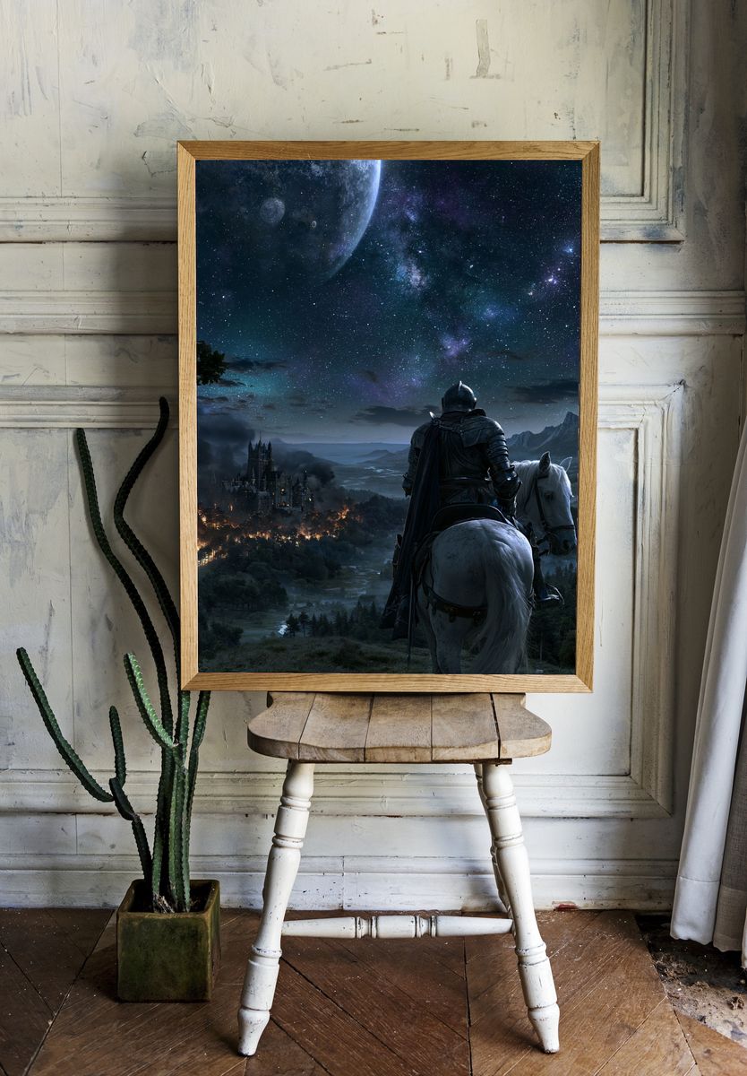Knight Under Starry Sky Poster. room preview