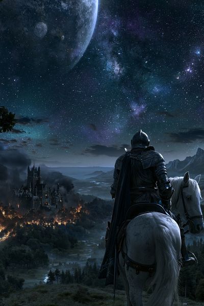 Knight Under Starry Sky Poster.