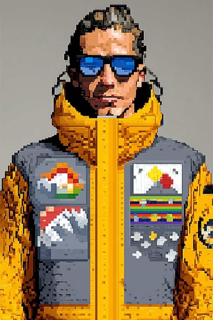Pixel Portrait in Yellow Jacket Poster. poster detail