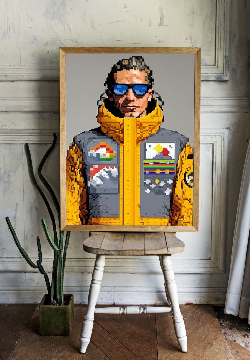 Pixel Portrait in Yellow Jacket Poster. room preview
