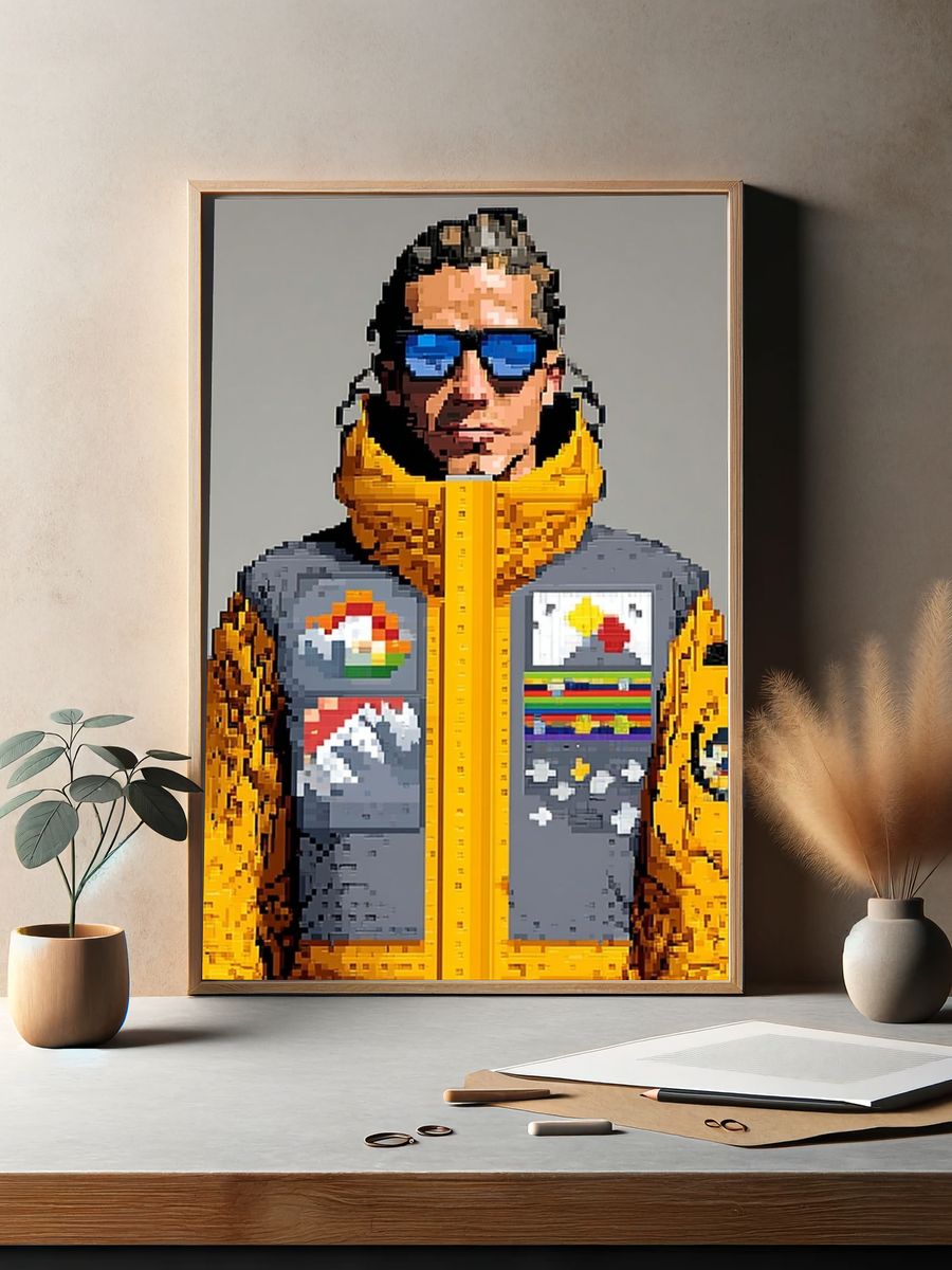 Pixel Portrait in Yellow Jacket Poster. — room view 2