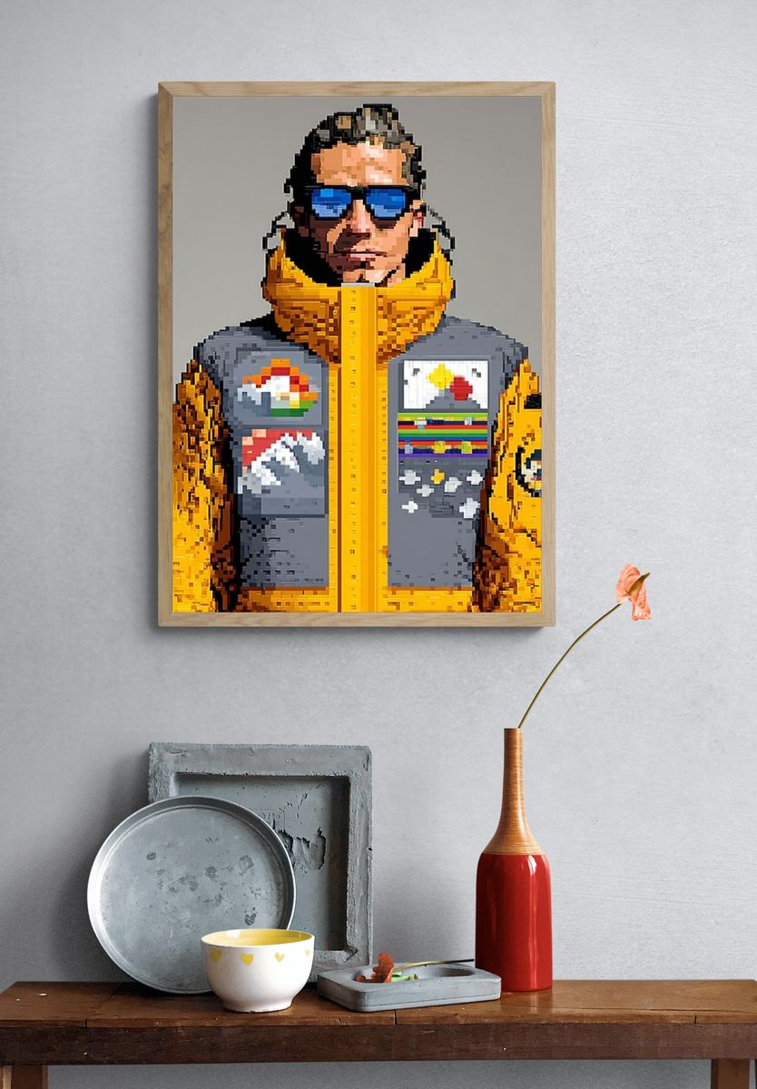 Pixel Portrait in Yellow Jacket Poster. — room view 3