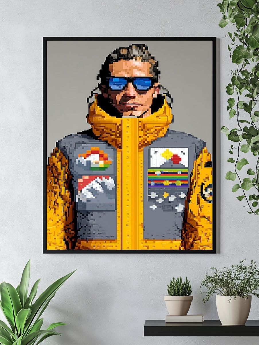 Pixel Portrait in Yellow Jacket Poster. — room view 4