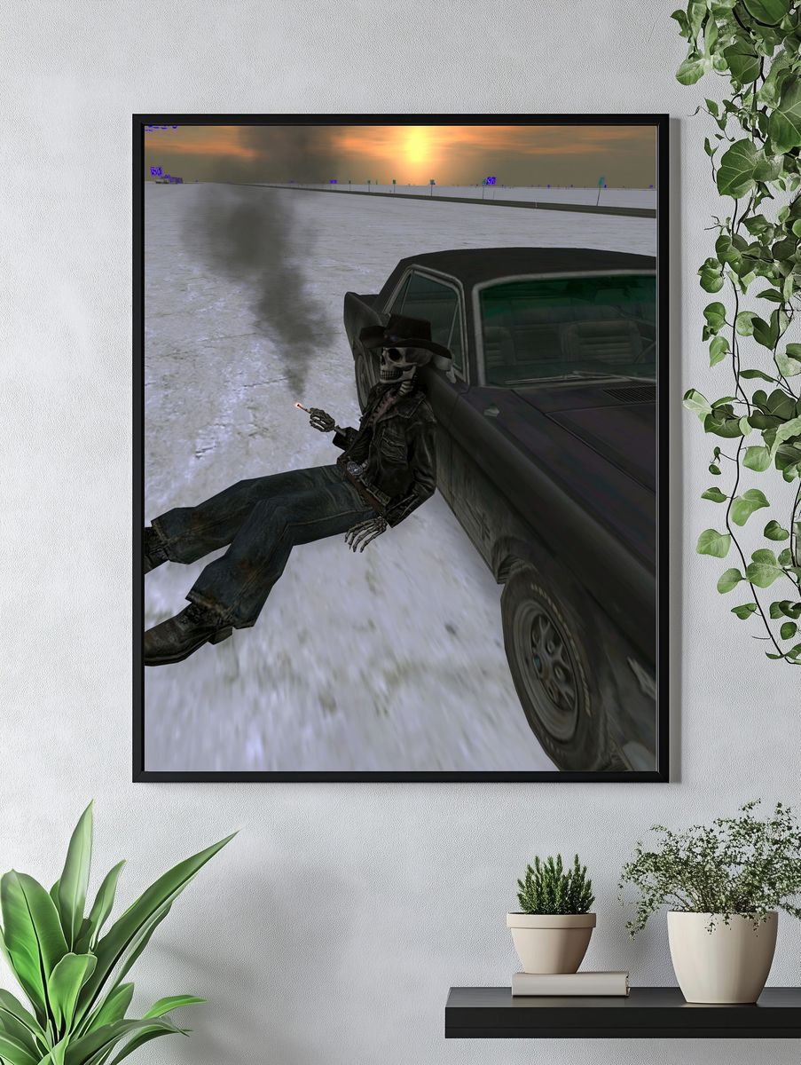 Skeleton Cowboy Car Chase Poster. — room view 4