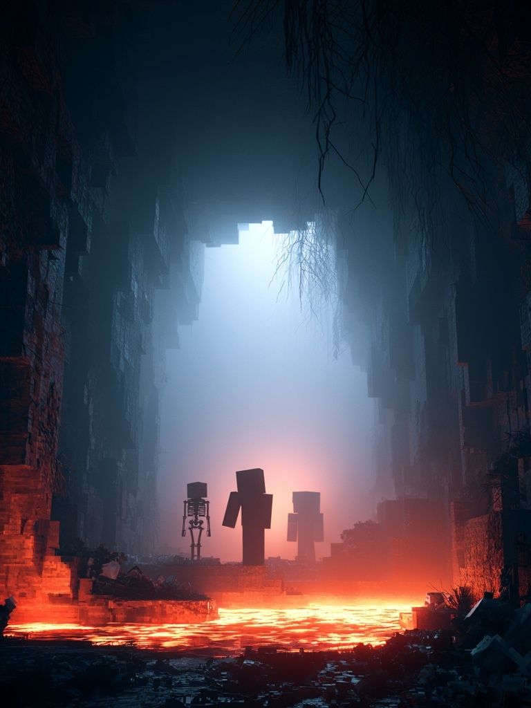 Minecraft Cave Scene Sci-Fi Poster. poster detail