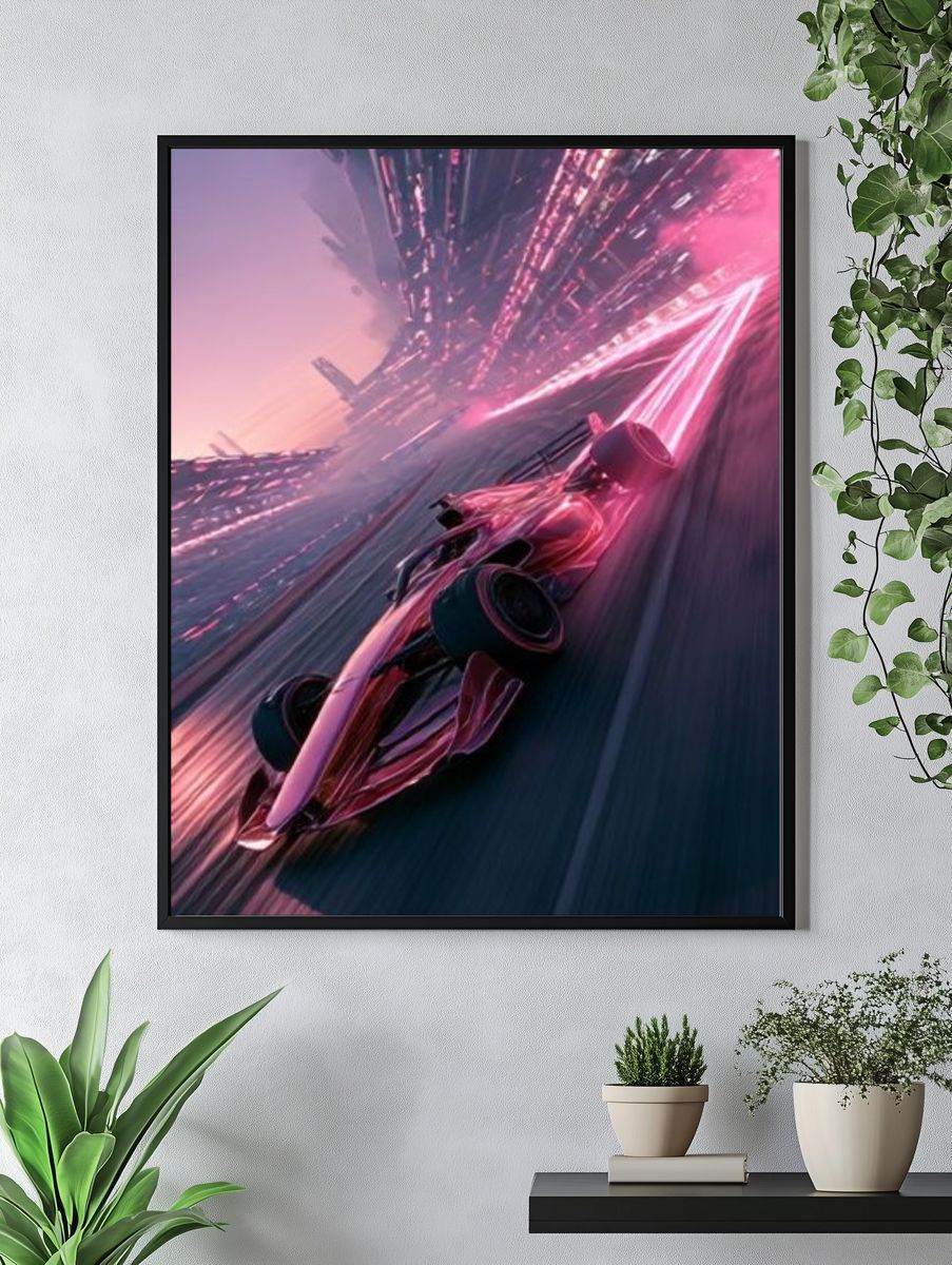 Neon Futuristic Race Car Poster. — room view 4