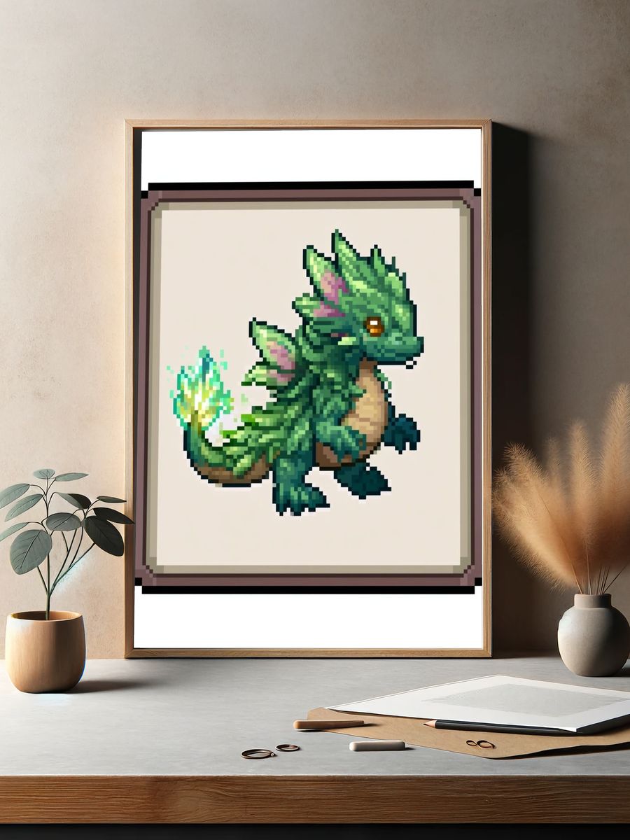 Pixel Dragon Illustration Poster. — room view 2
