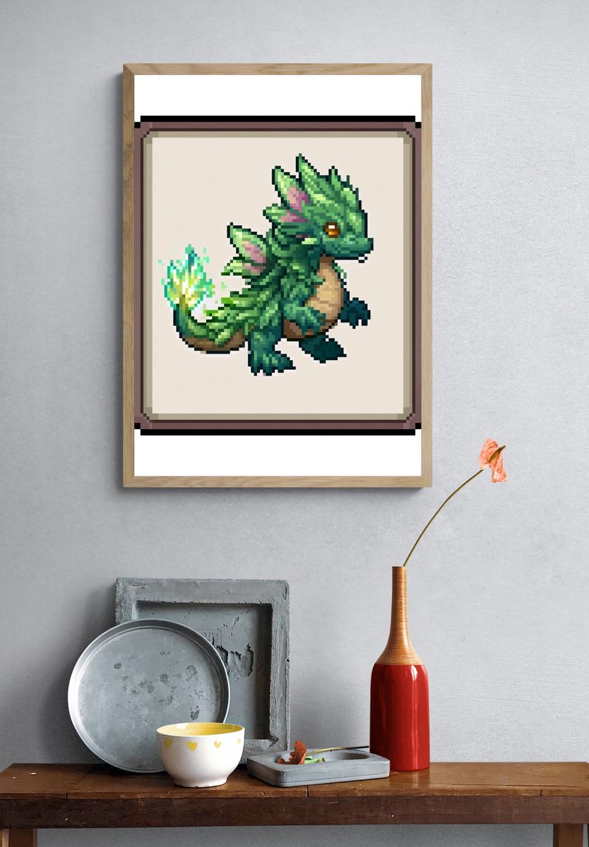Pixel Dragon Illustration Poster. — room view 3