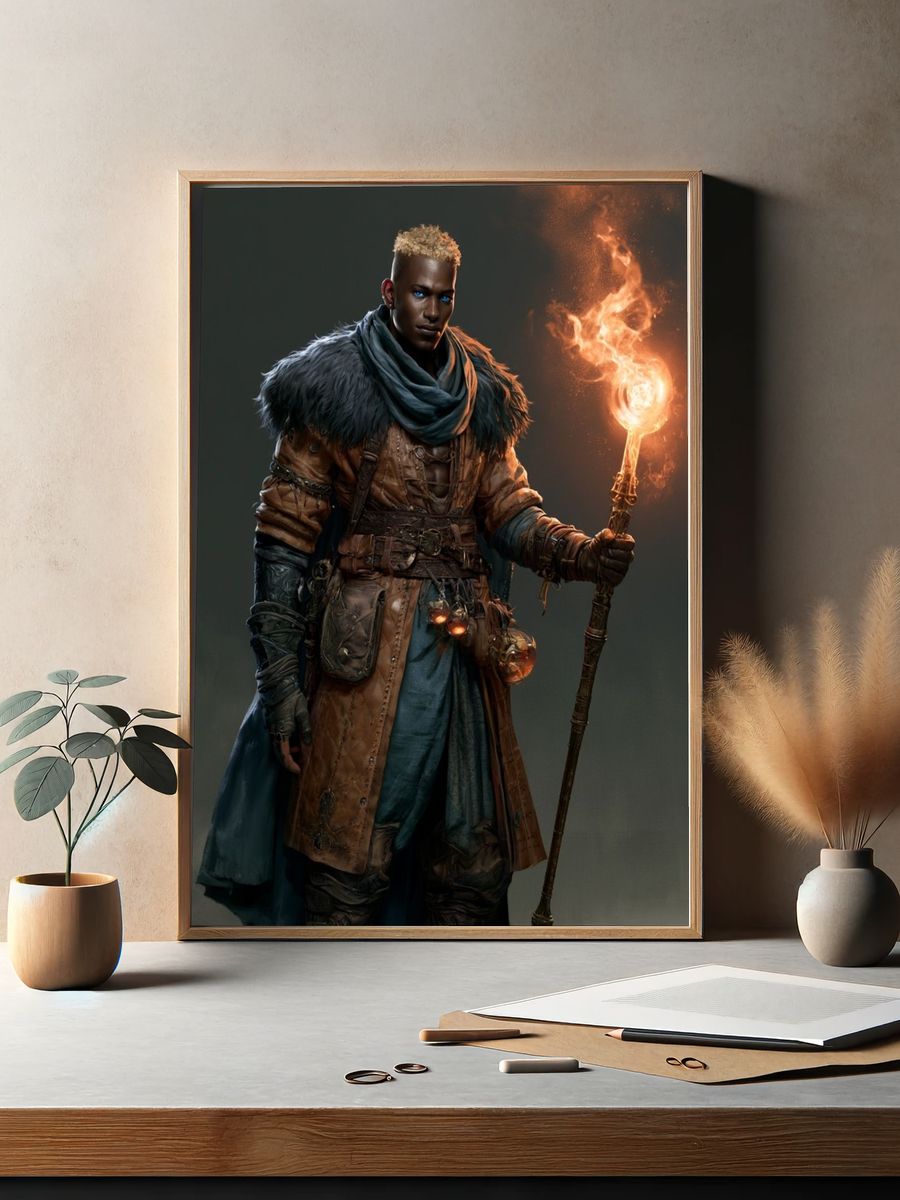 Fire Mage Fantasy Character Poster. — room view 2