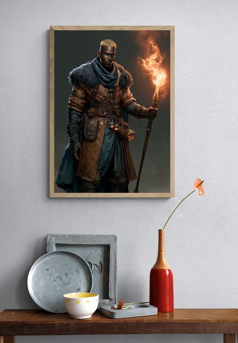 Fire Mage Fantasy Character Poster. — room view 3