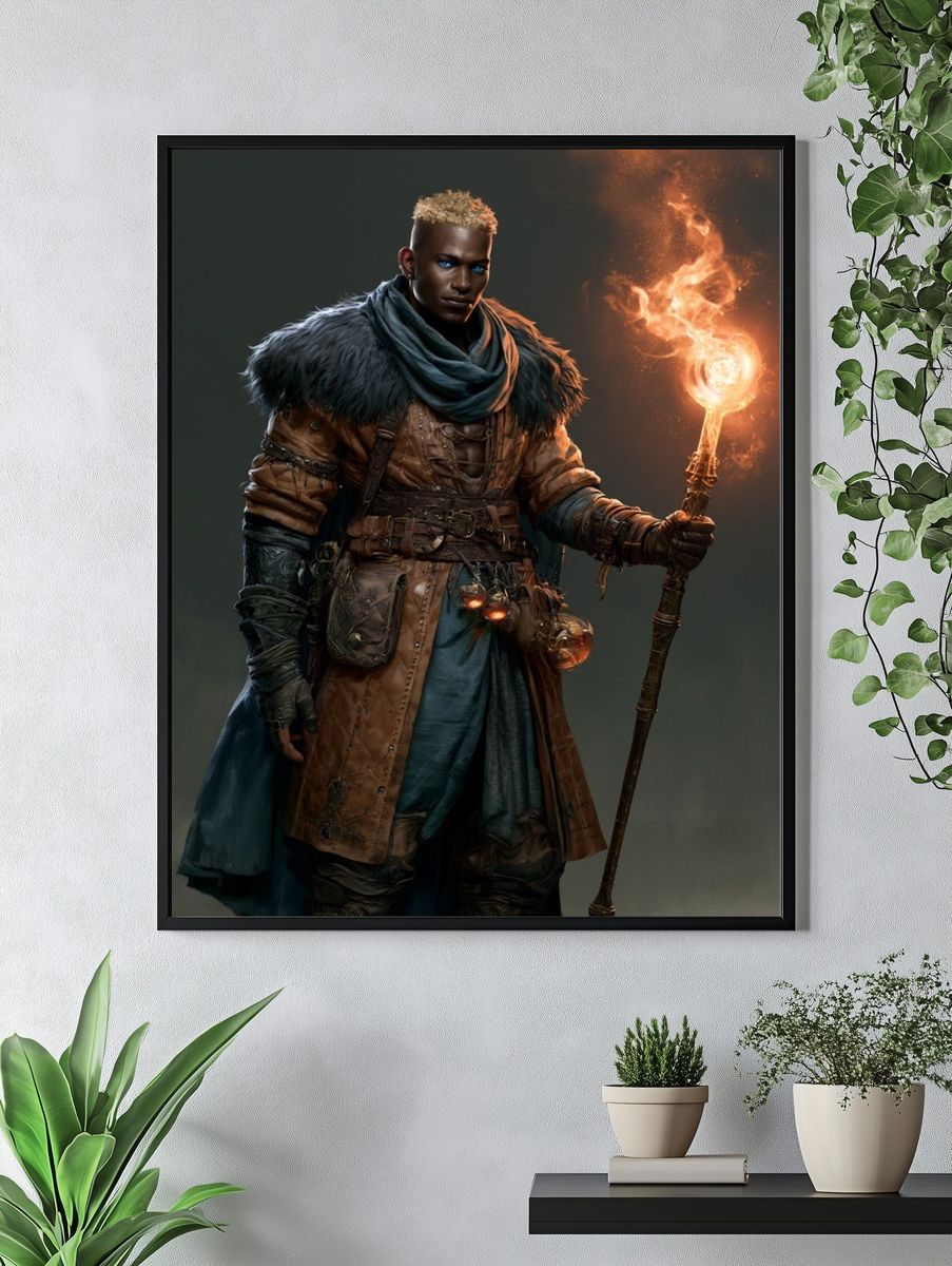 Fire Mage Fantasy Character Poster. — room view 4