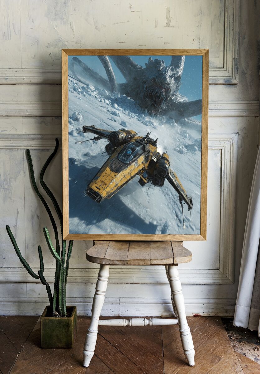 Space Battle with Monster — Sci-Fi Print room preview