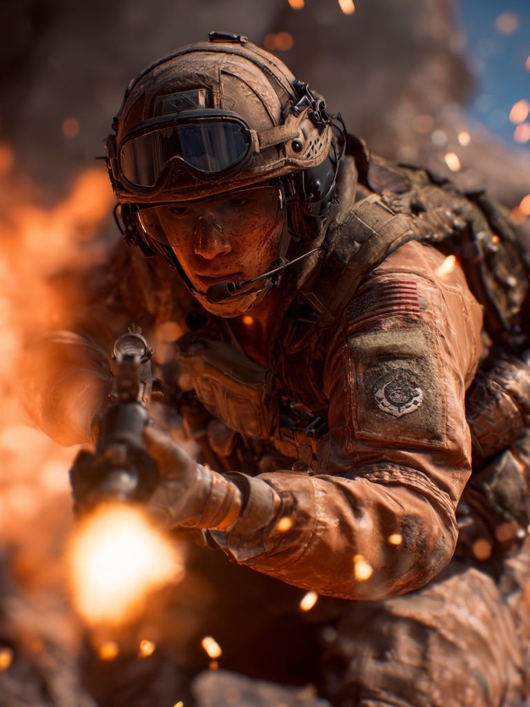 Soldier in Combat — Action Print. poster detail
