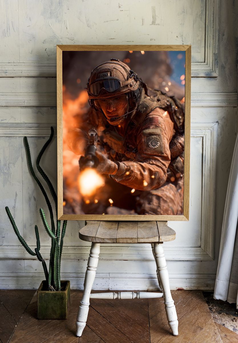 Soldier in Combat — Action Print room preview