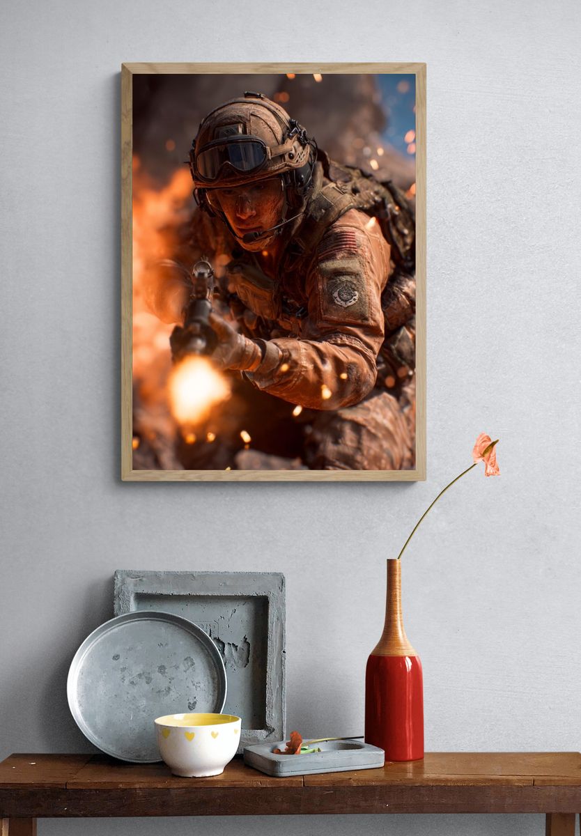 Soldier in Combat — Action Print. — room view 3