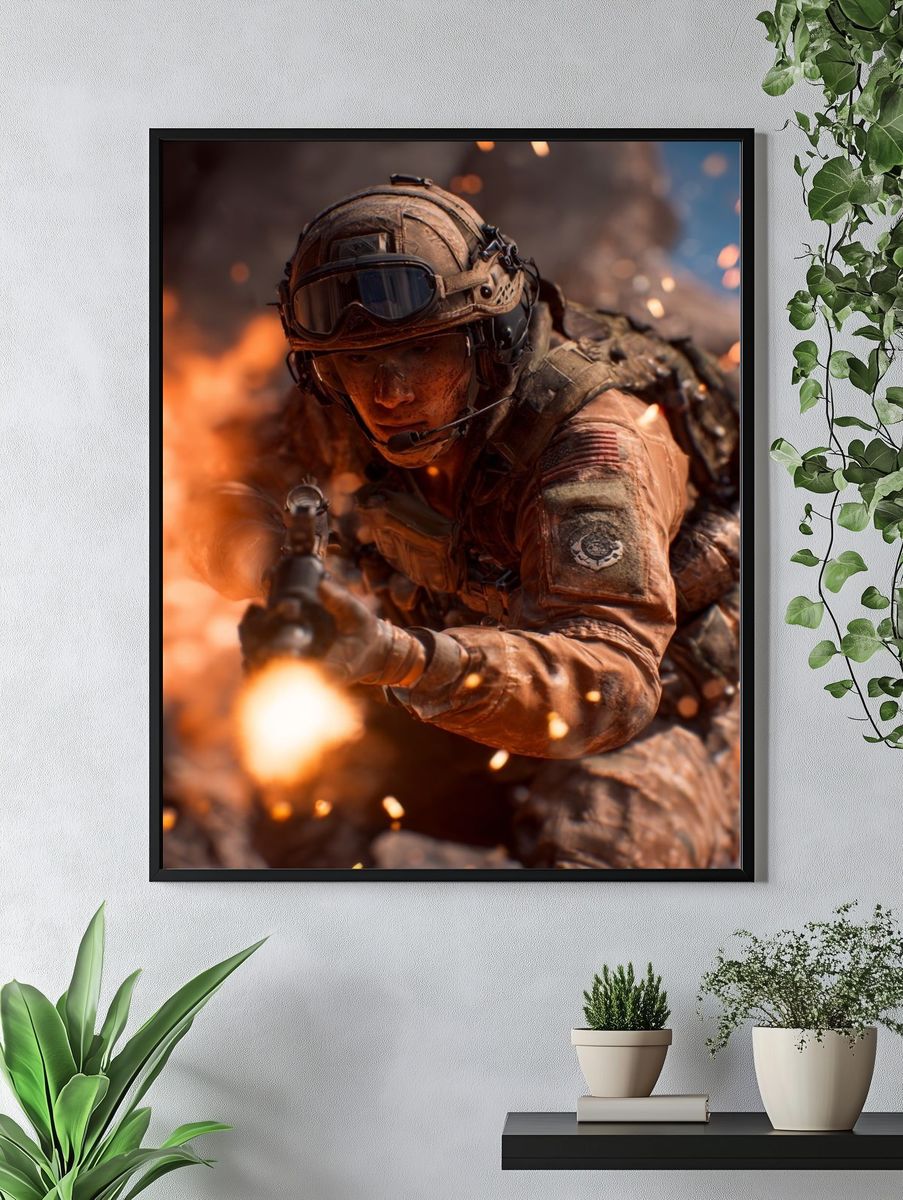 Soldier in Combat — Action Print. — room view 4