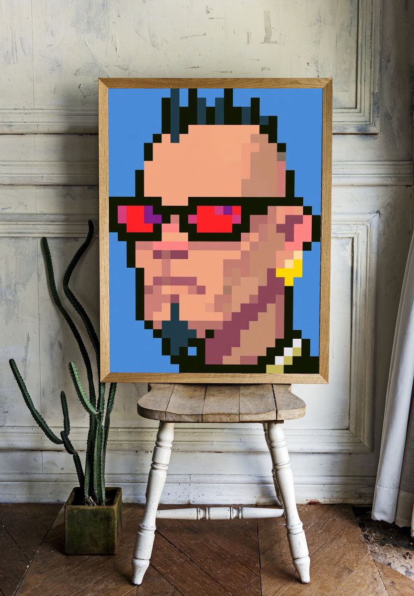 Pixel Portrait with Red Shades Poster. — room view 1