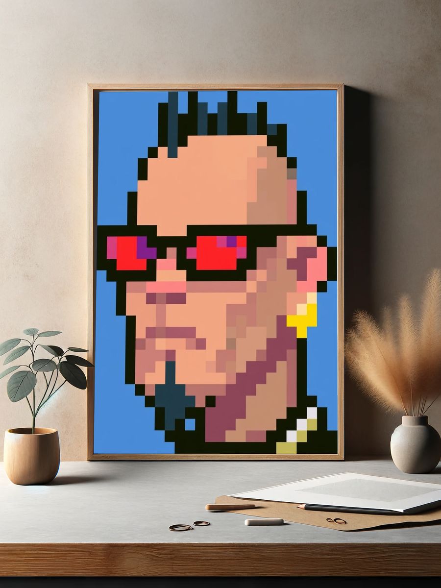 Pixel Portrait with Red Shades Poster. — room view 2