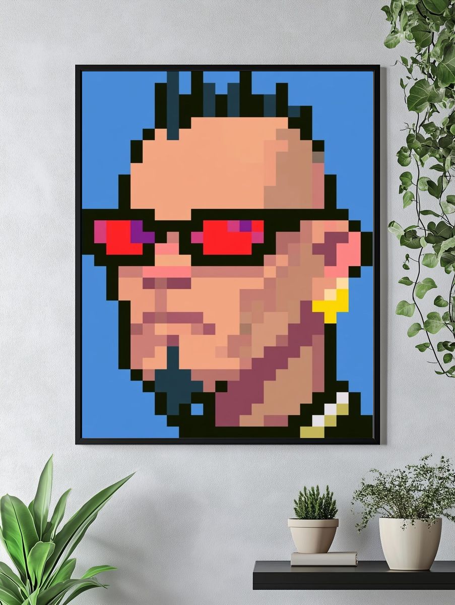 Pixel Portrait with Red Shades Poster. — room view 4