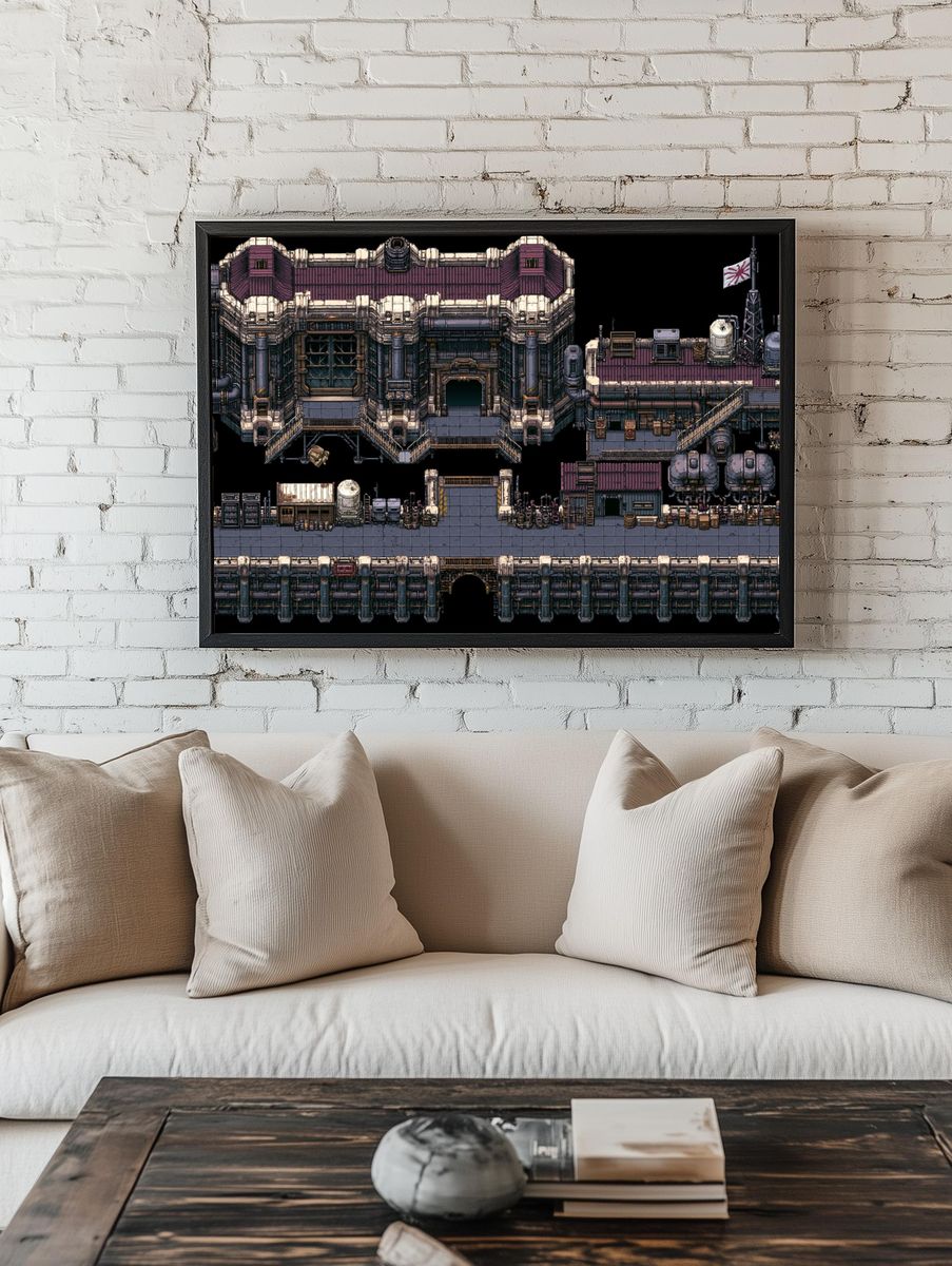 Pixel Art Industrial Fortress Poster. room preview