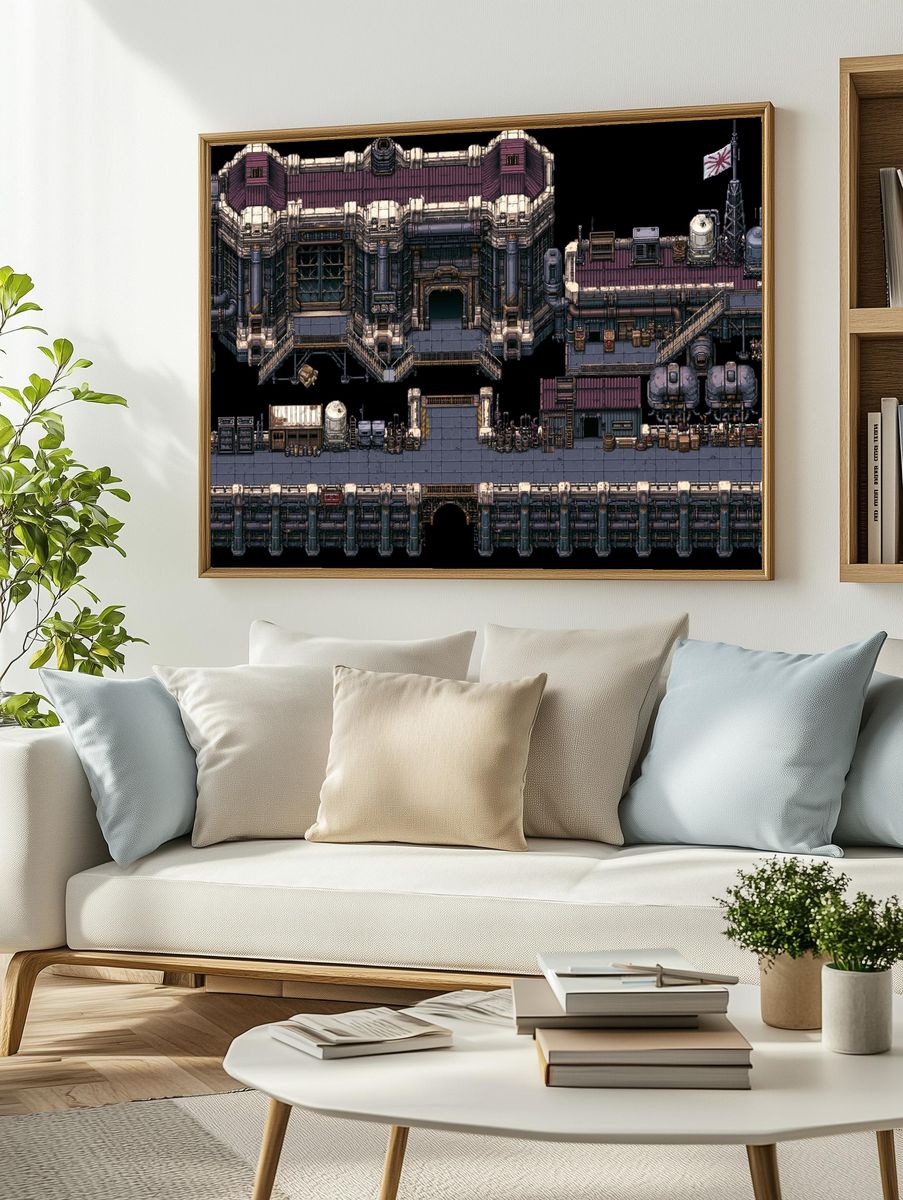 Pixel Art Industrial Fortress Poster. — room view 2