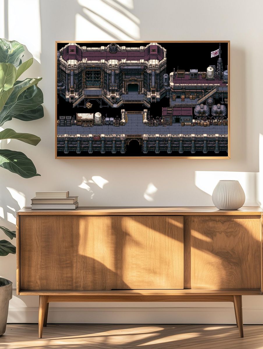 Pixel Art Industrial Fortress Poster. — room view 3