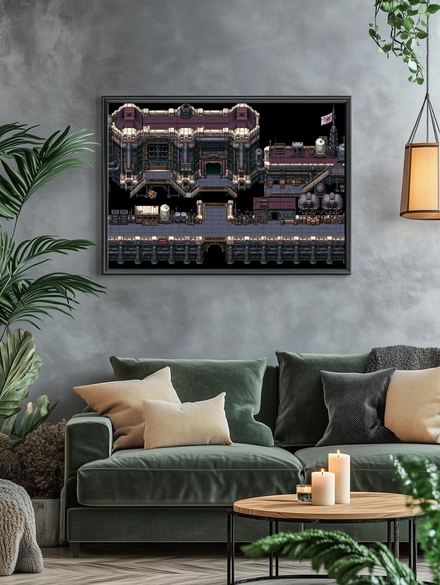 Pixel Art Industrial Fortress Poster. — room view 4