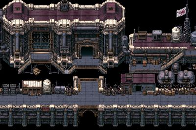 Pixel Art Industrial Fortress Poster.