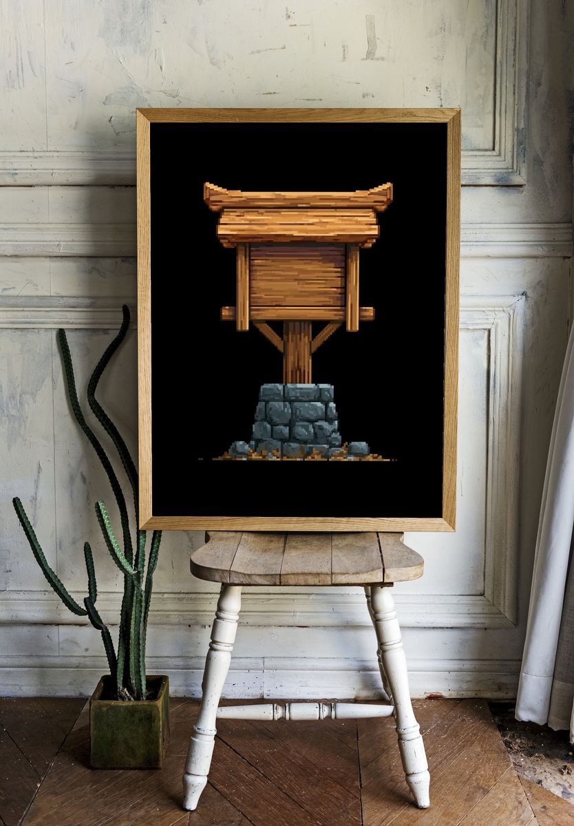 Wooden Sign Pixel Art Poster. — room view 1