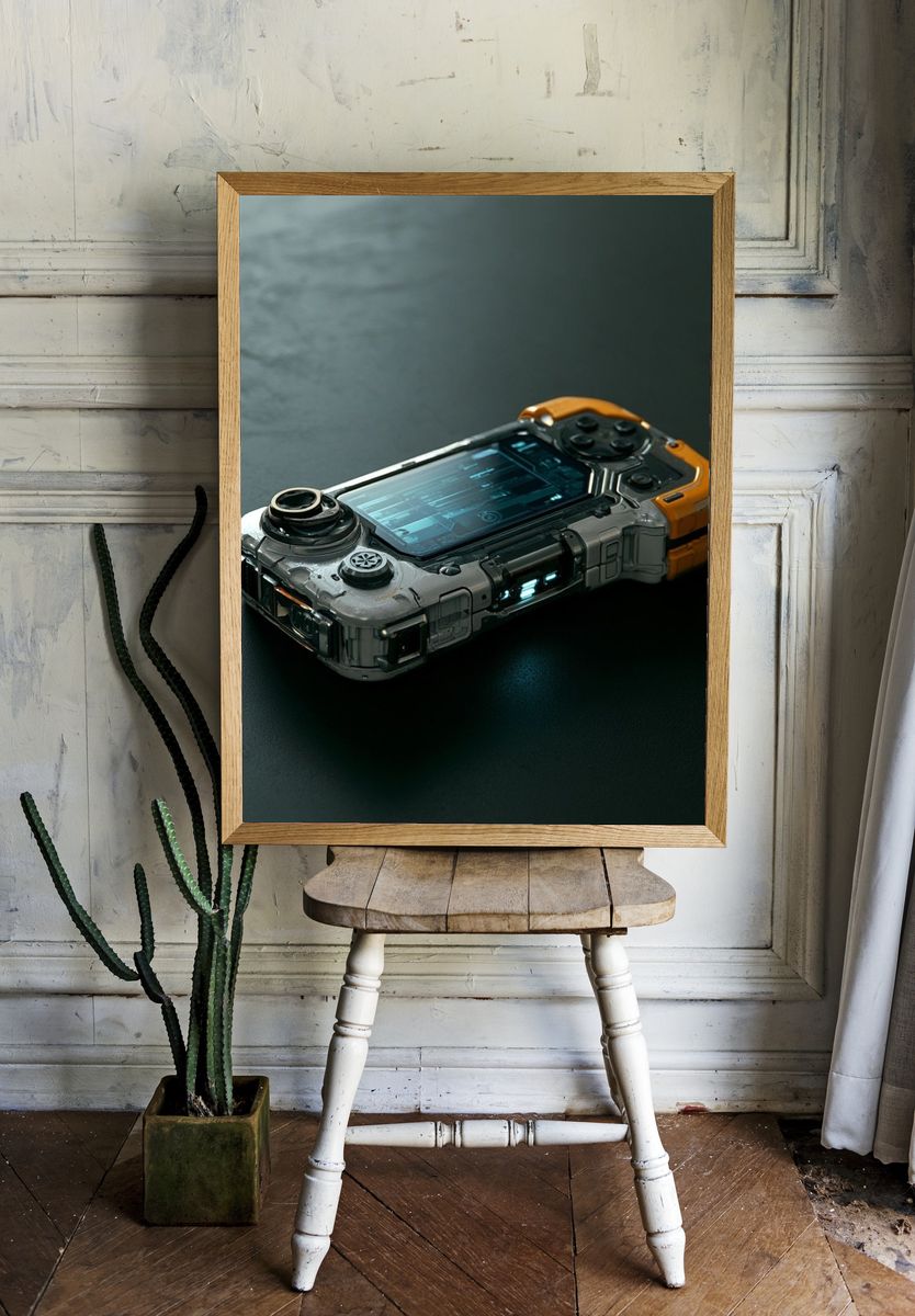 Futuristic Handheld Console Illustration Poster. — room view 1