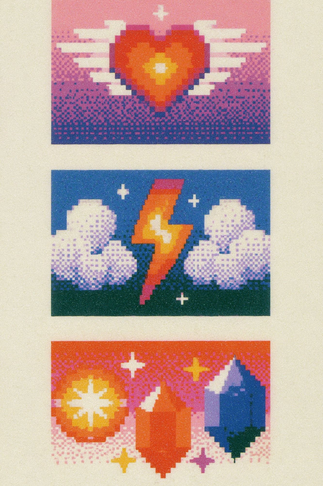 Pixel Hearts and Crystals Poster. poster — gaming art