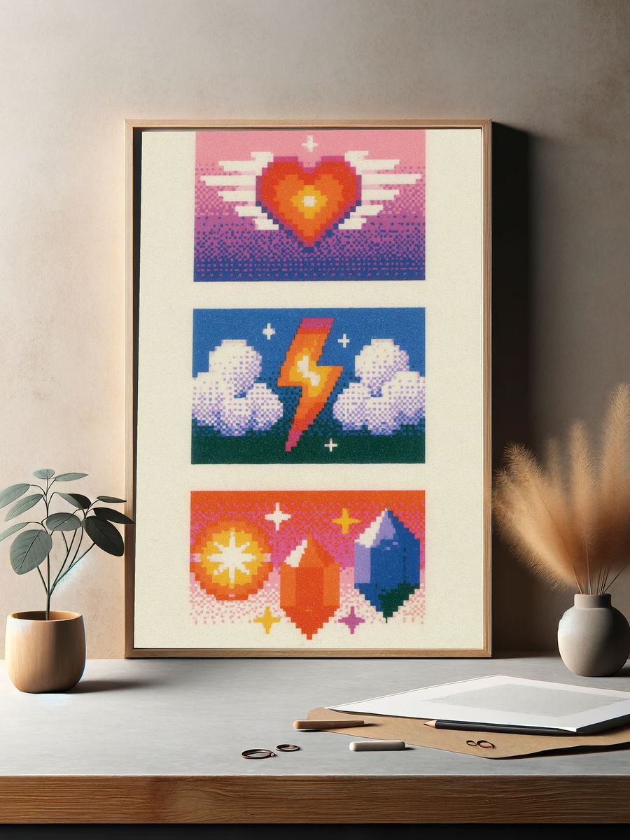 Pixel Hearts and Crystals Poster. — room view 2