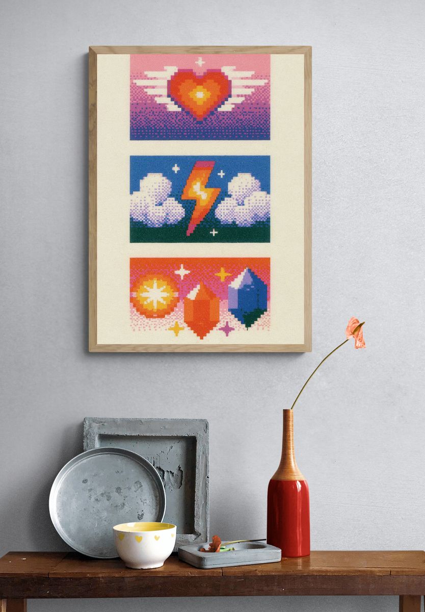 Pixel Hearts and Crystals Poster. — room view 3