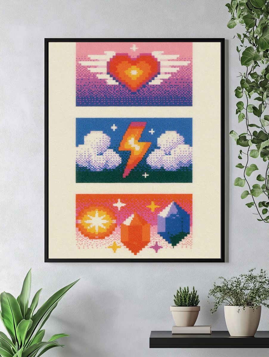 Pixel Hearts and Crystals Poster. — room view 4