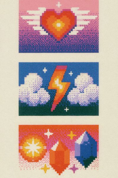 Pixel Hearts and Crystals Poster.